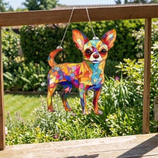 Acrylic Puzzle Suncatcher Cute Dog Sun Catcher Panel DIY Jigsaw Puzzle Window Hanging Ornament for Home Garden Decor