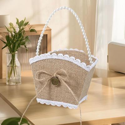 Burlap Flower Basket Bowknot Party Supplies Portable Wedding Petal for