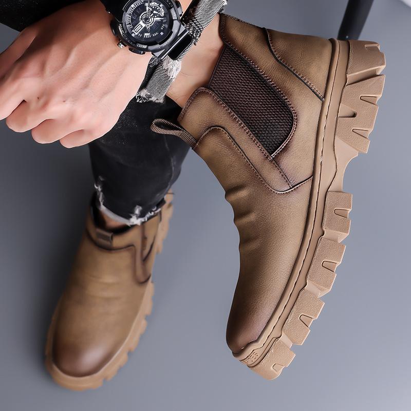 Mode Leder Lässige Britische Herren Stiefeletten Herbst Winter Weiche Sohle Herren Wanderschuhe Designer Plateau Chelsea Boots Herren