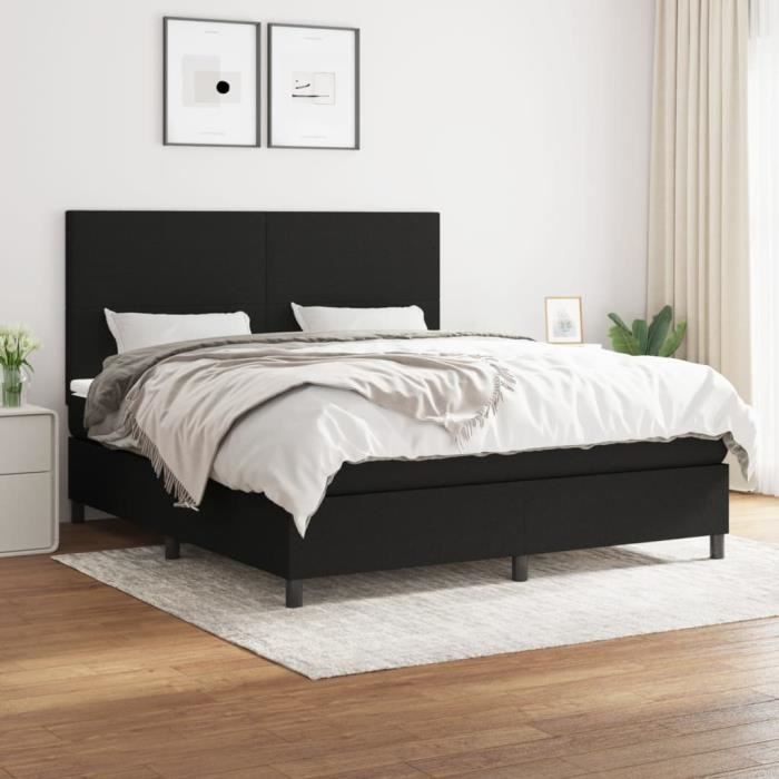 3141635 vidaXL Lit à sommier tapissier avec matelas Noir 180x200 cm Tissu