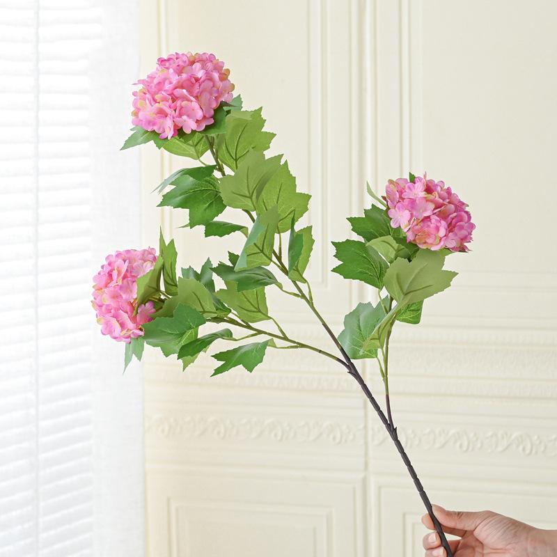 3 Heads Artificial Hydrangea Bouquet Faux Silk Hydrangea Flowers Summer Floral for Home Wedding Table Centerpiece Party Decor
