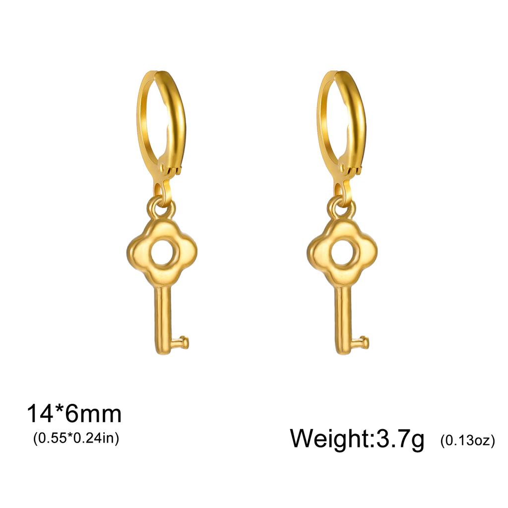 Teamer Flower Key Dangle Earrings For Women Girls Stainless Steel Hoop Earrings Delicate Gentle Sweet Style Zircon Trinket Gift