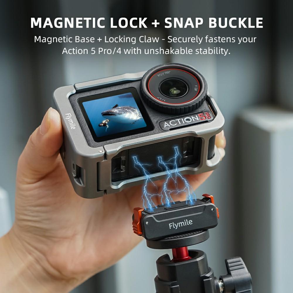 FLYMILE For DJI Osmo Action 5 Pro/Action 4 Magnetic Mount 1/4 Quick Release Base with Dual Expansion Ports