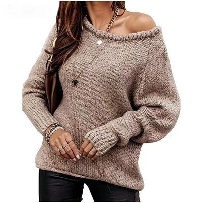 Damesmode Casual Effen Kleur Print Herfst Winter Plus Size Lange Mouw O-Hals Losse Truien