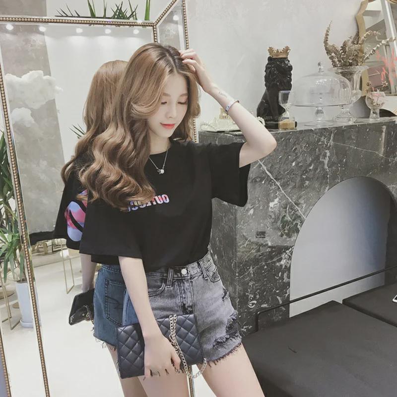 Women's 2024 Summer Korean Style Loose Letter T-Shirt - Short Sleeve, Plus Size, Trendy Half Sleeve Top for Students