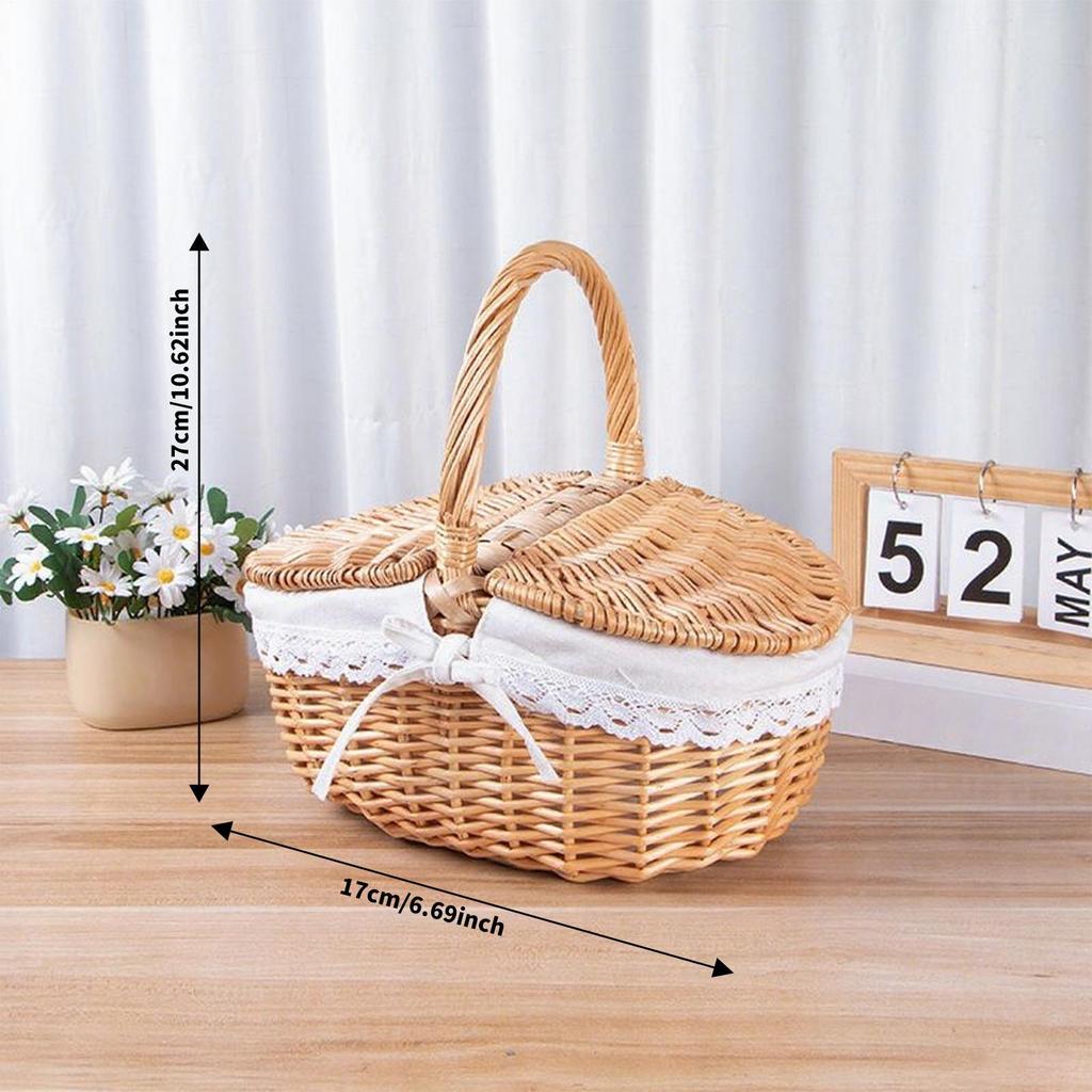Vintage Rattan Woven Picnic Basket Hand-held Storage Basket With Handle Barbecue Accessories Wicker Woven Flower Basket