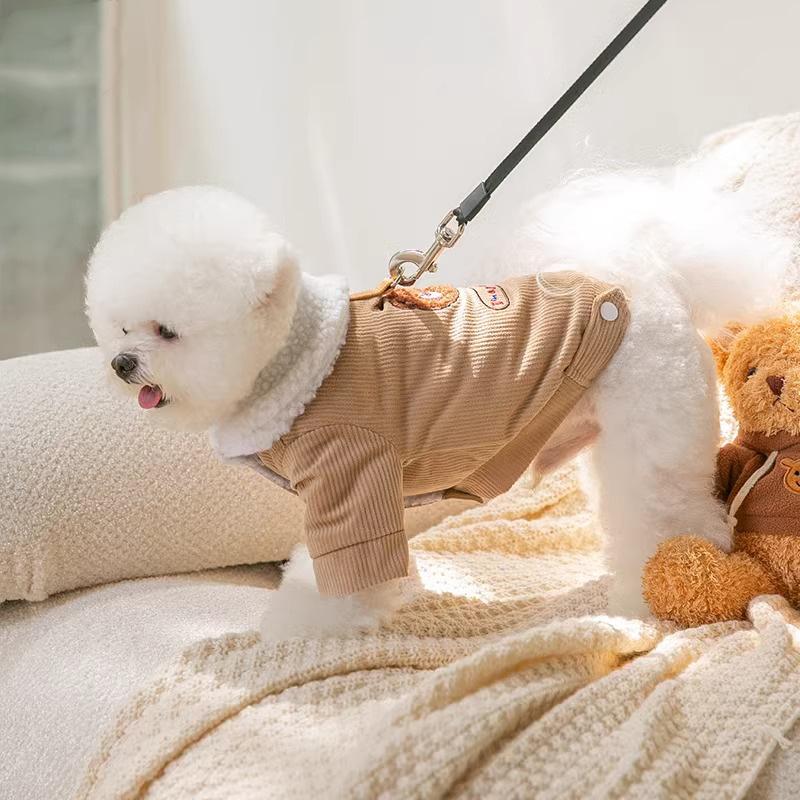 Autumn and winter, puppy and dog clothes, thickened lamb wool to keep warm, velvet two feet can be towed, cotton-padded clothes,Pomeranianpet clothing