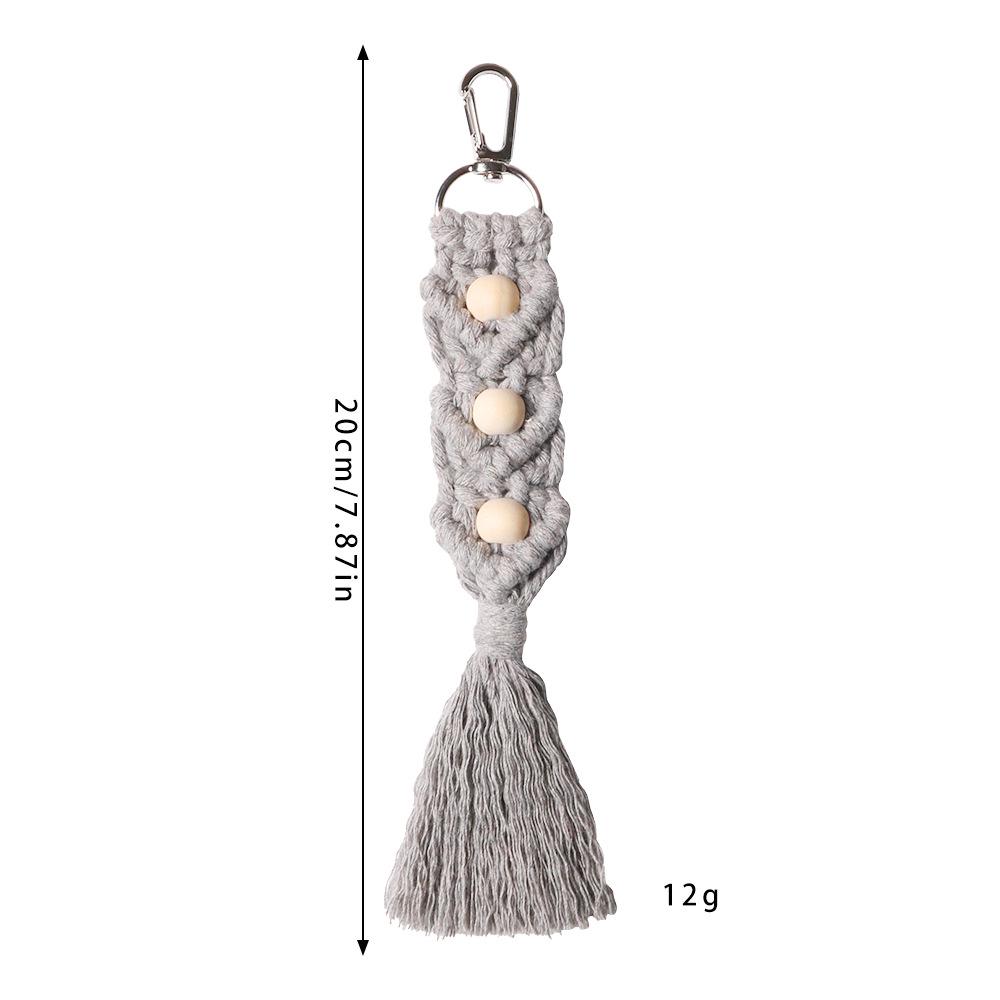 Nordic Minimalist Handmade Tassel Keychain with Woven Wood Beads and Cotton Rope
