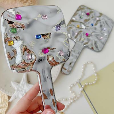 Forma Líquida Espejo Cuadrado Mini de Mano de Escritorio Espejo de Maquillaje Cosmético Viaje Metálico Portátil Espejo de Belleza Para Bolso