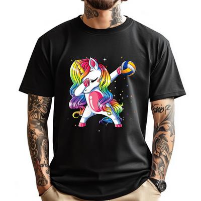 Dabbing Unicorn Playing Volleyball Player Matching Kid White T Shirt Men Vintage Cool