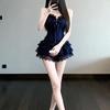 Womens 2-Piece Set: Sleeveless Crop Top Lace Cake Mini Skirt Slim Fit Casual Style