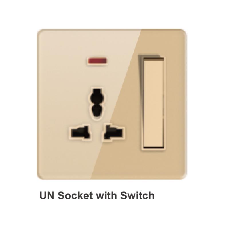 TYC Port Lamp 5-Hole Golden Acrylic Panel UK13A Wall Socket Switch 2 USB Universal 2/3/4/5 Pin Waterproof Touch Panel 13A Max