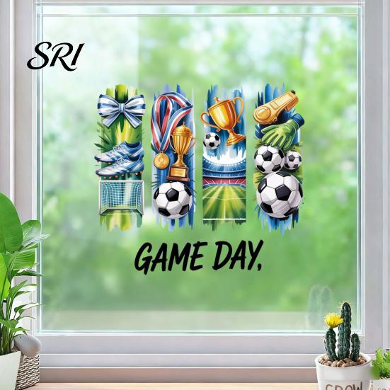 Reusable Soccer Decal Window Cling Game Day Theme Removable Transparent Sticker Ball Static Glass for Football Event Party Supplies Adhesive-free