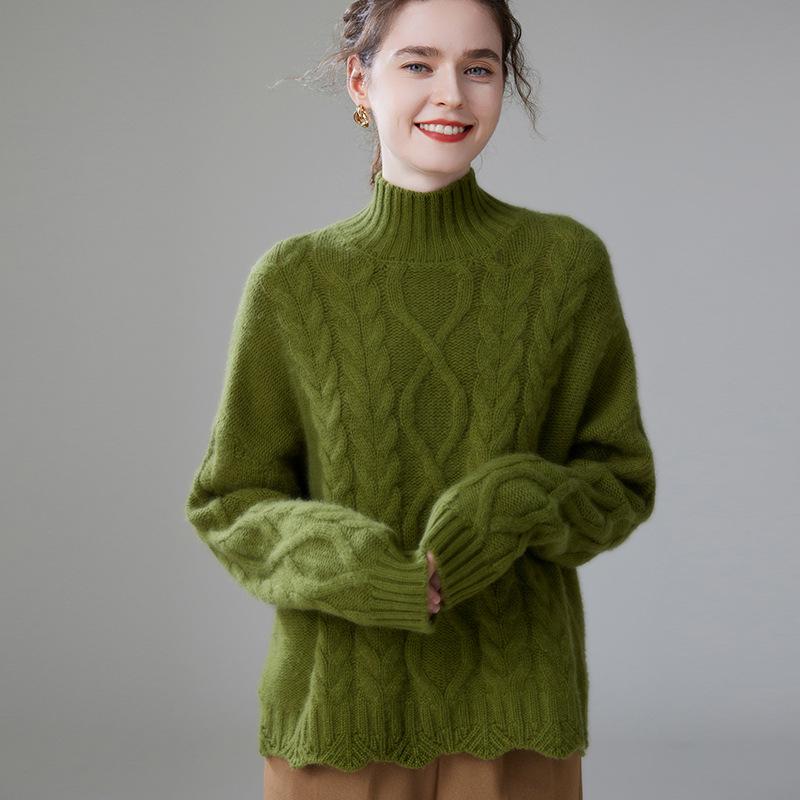 2024 Women's Retro Cable Knit High-Neck Loose Cashmere Sweater