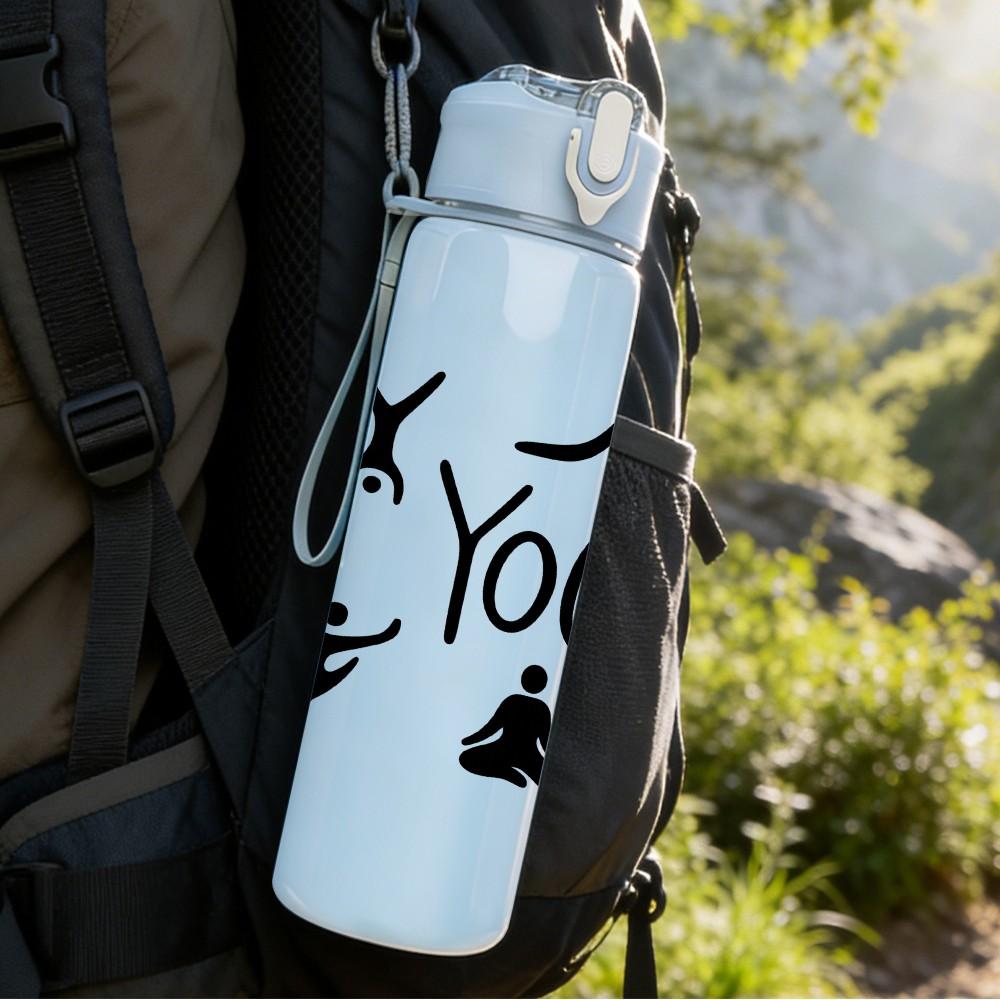 1PC Yoga Figure Silhouette Set 750ml Color Plastic Sports Water Bottle Leakproof Flip Straw Lid Suitable for Sports Office Home Use