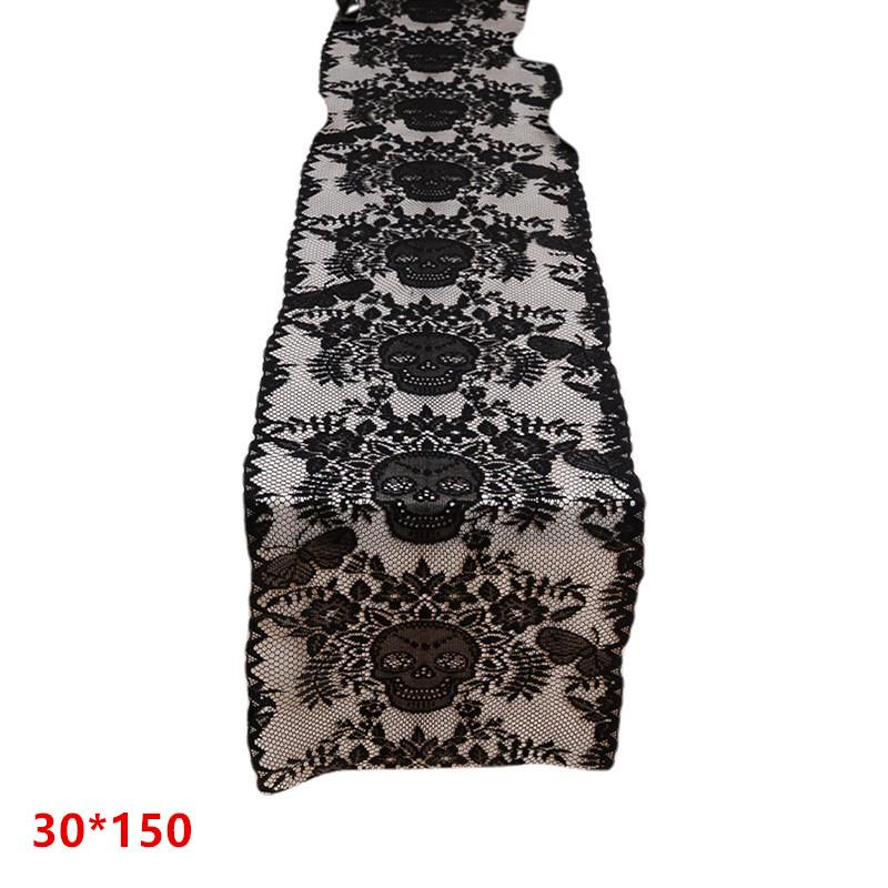 Halloween Black Lace Table Runner Halloween Table Decoration Skull Soft Table Runner Holiday Party Decoration Table Flag