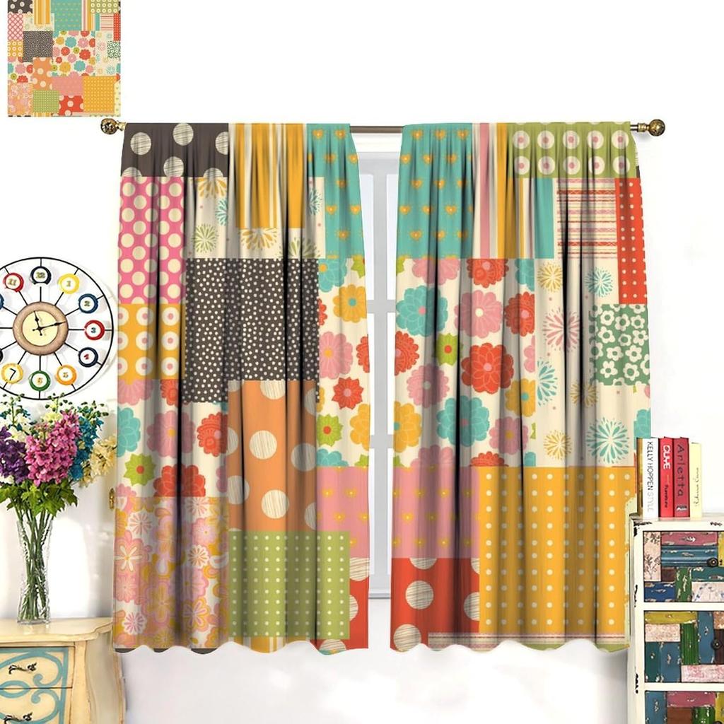 Boho Cute Floral Curtains Vintage Hippie Flower Style Window Treatments Bedroom Living Room Kitchen Abstract Geometric Curtain For Sitting Polyester