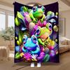 Bright Frog And Floral Print Soft Cozy Blanket, Colorful Cartoon Design, Home Decor And Gift, Multi-Purpose Comfort Item
