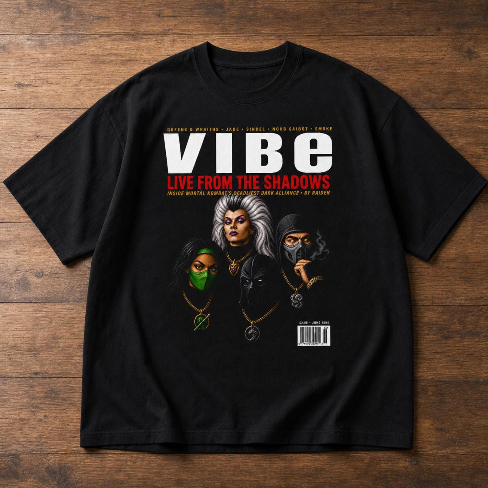 Mortal Kombat Shadows Vibe Magazine Oversized Tee | Queens and Wraiths Vintage Gaming Graphic Shirt XL
