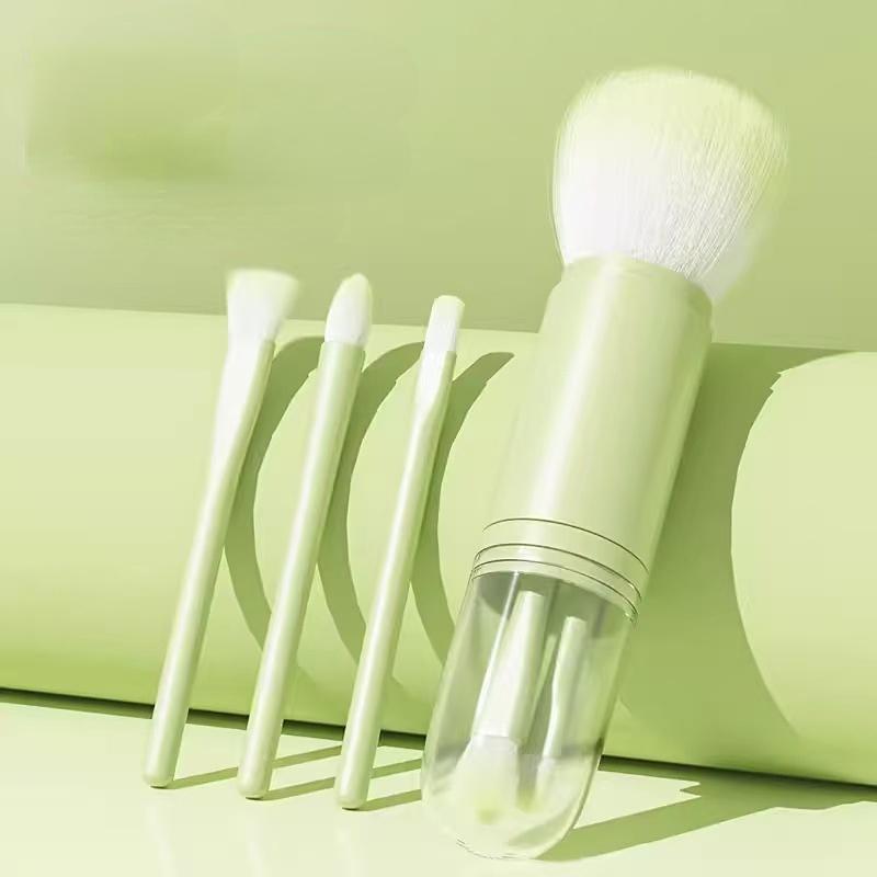 

Portable Multi-Functional Retractable Powder Brush Set, Travel Makeup Brushes, Four-In-One Beauty Tool Kit for Flawless Application зелений
