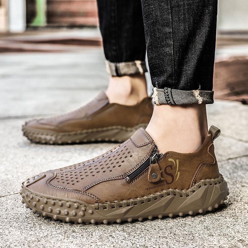 Ručně vyráběné pánské ležérní boty z štípané kůže, prodyšné mokasíny, pánské business ploché boty, boty pro řidiče
