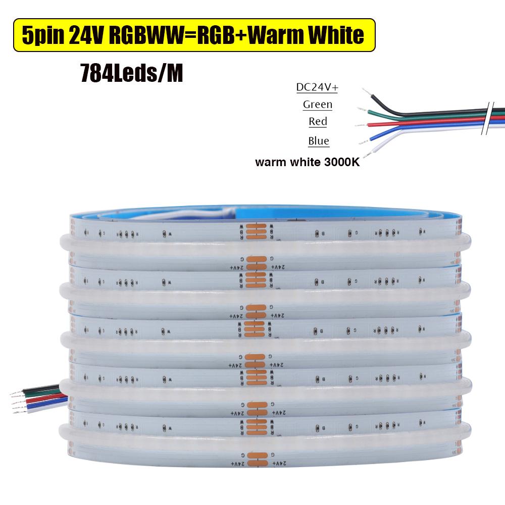 12V 24V COB LED Strip Light High Density Dotless RGB RGBW RGBCCT Changing Flexible Tape for Home Decor
