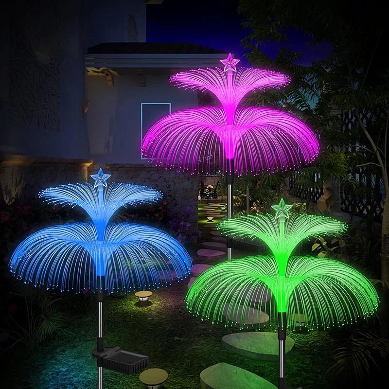 Solar Jellyfish Light Decoration Outdoor Waterproof 3/5 Layer Optical Fiber for Pathway Outside Pathway Lawn Patio Outside Decor