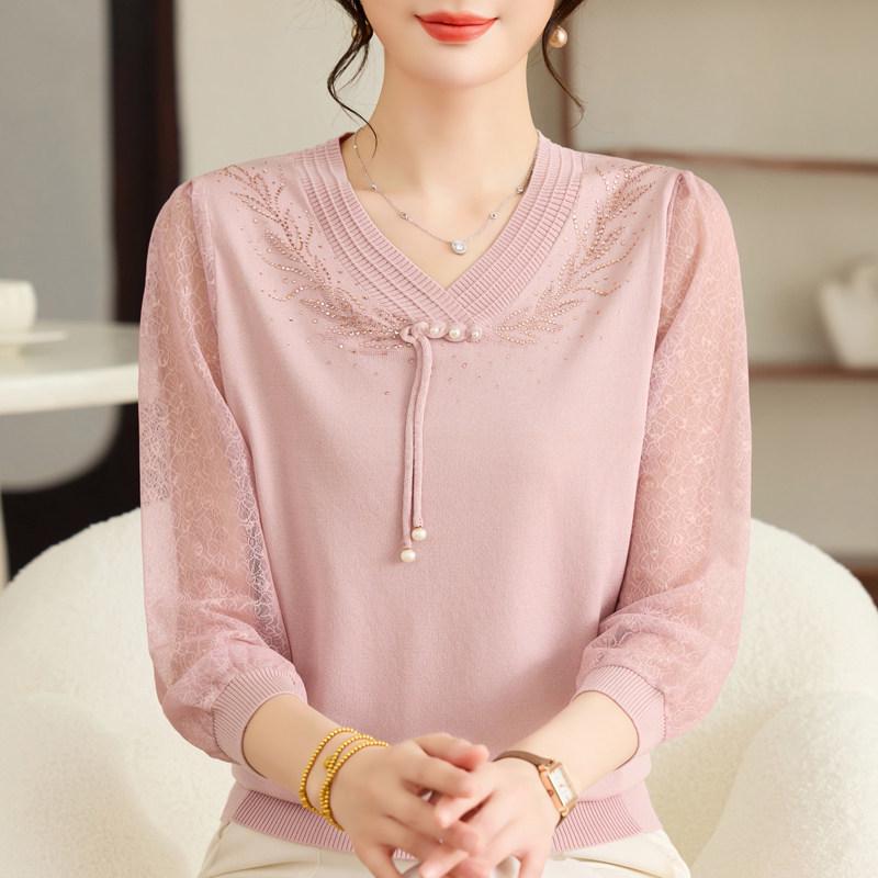 

Mom s 2026 Spring Gauze Sleeve Blouse: New Chinese Style, Thin, Three-Quarter Sleeves for Middle-Aged and Elderly Women 3XL (135-145 lbs)