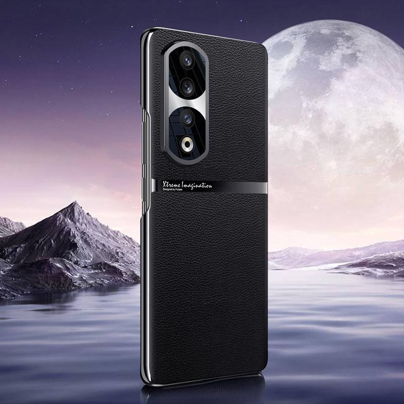 

For Honor 90 Pro PU Leather+PC Phone Case Anti-Slip Shockproof Protective Cover Black