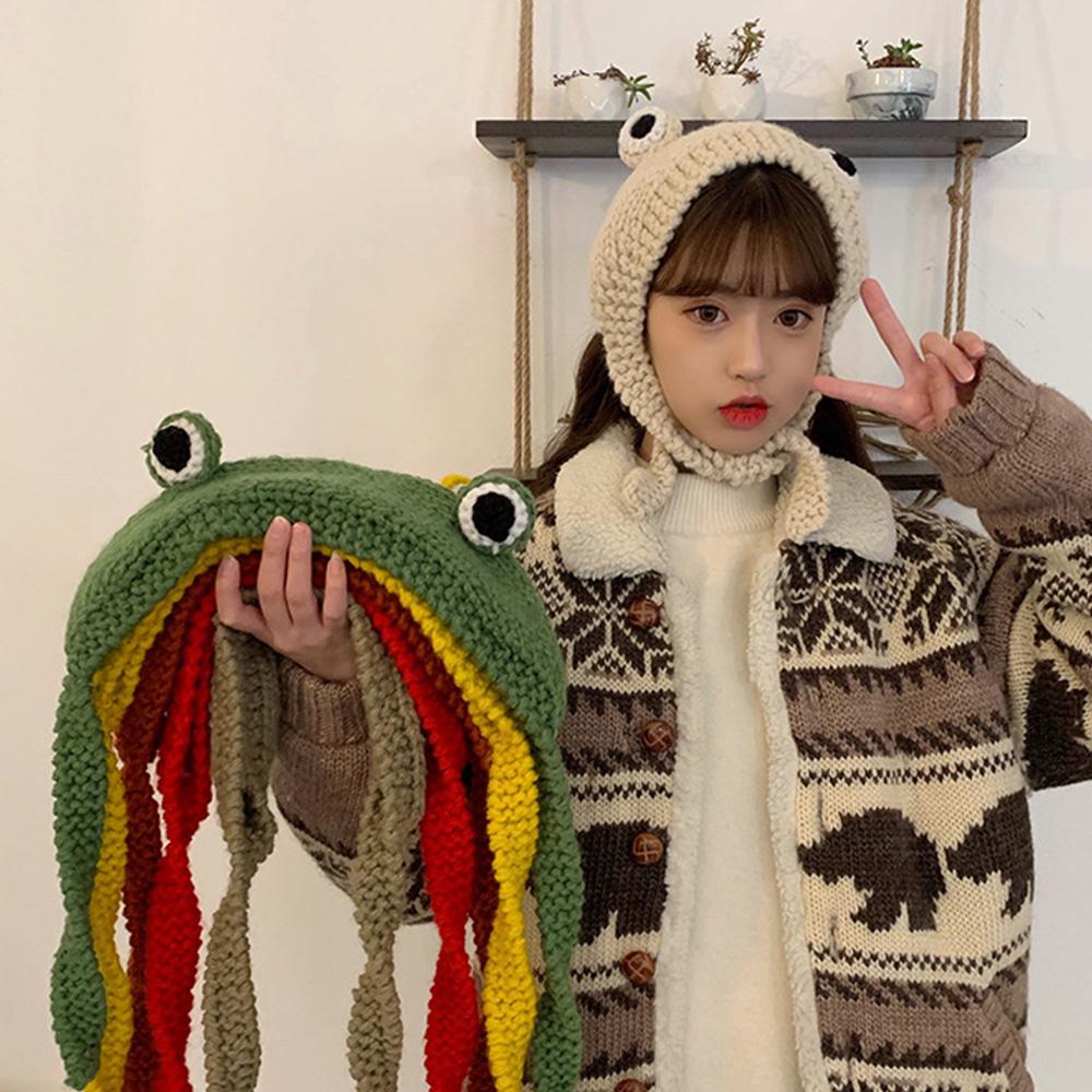 Costume Autumn Big Eye Frog Cartoon Knitted Winter Beanie Hats Knitted Caps Frog Hat Ear Protective