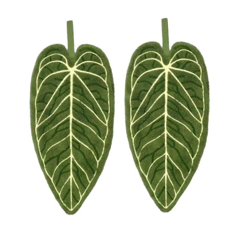 Absorbent Hand Towel Plant Leaf Design For Kitchen Bathroom Cleaning Cloth Quick Dry Kitchen Accessories With Hanging Loop