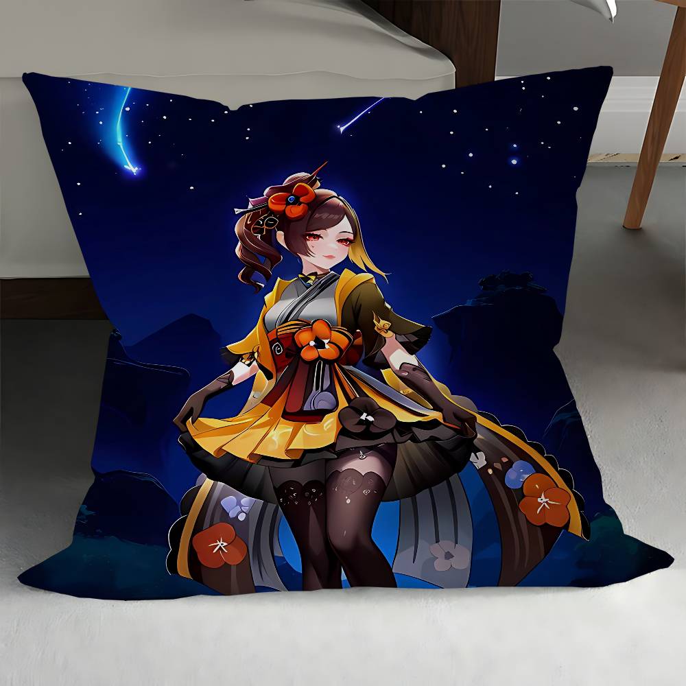 Genshin Chiori Pillow Covers Cartoon Sofa Decorative Home Double-sided Printing Short Plush Cute Cushion Cover