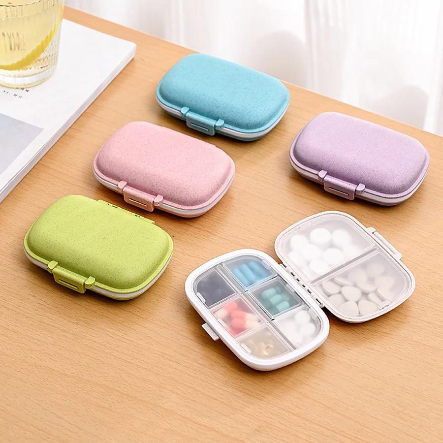 Tablets Wheat Organizer 8 Grids Pill Box Straw Container For MedicinesTravel With Seal Ring Small Box For Container For Tablets