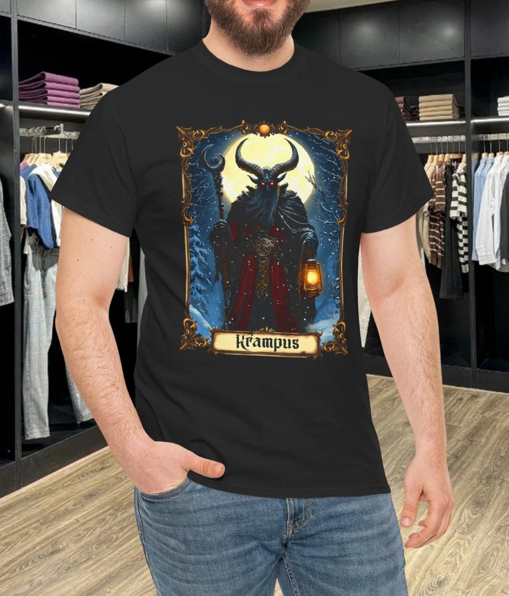 Merry Krampus Tarot Card Christmas Horror Ugly Sweater Cotton Unisex T-Shirt 2XL