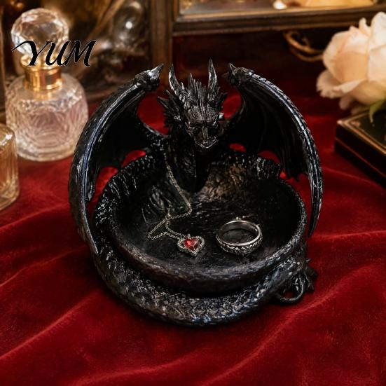 Cooles Tischornament 3D-gedruckter Drache Aufbewahrungsschale für Schmuck Schlüssel, Dekorativer Desktop-Organizer mit Gothic-Schlüsselschale Detaillierte Fantasy-Schuppen