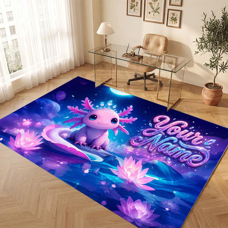 Axolotl Theme Soft Crystal Velvet Rug Custom Name & Text Print Non Slip Floor Rug for Bedroom Living Room