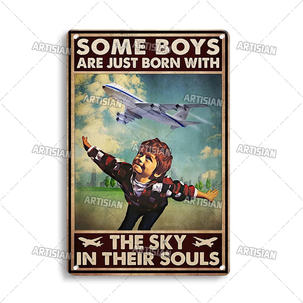 ARTISIAN Male Pilot And Airplane Decorative Plate Vintage Metal Poster Man Cave Home Wall Decor Sign Retro Wall Metal Tin Sign