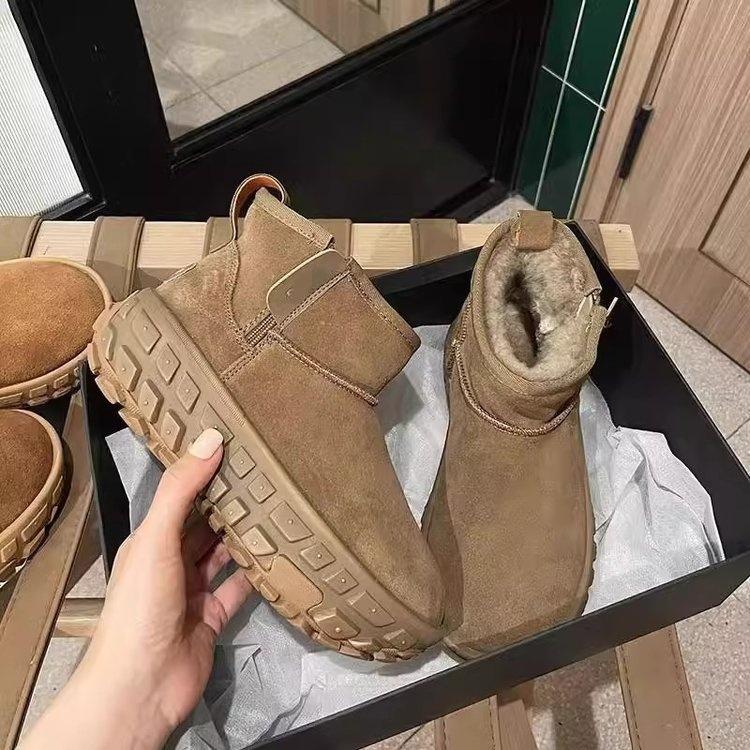 Tire thick-soled retro snow boots new winter short tube piled thickened warm non-slip heightening cotton shoes