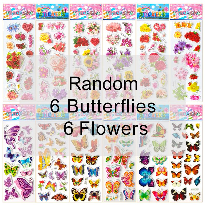 3D Puffy Stickers 6/12 Sheets Pack Random Mixed Butterfly Flower Pattern Bulk Self Adhesive Sticker DIY Scrapbook Decoration ZYF