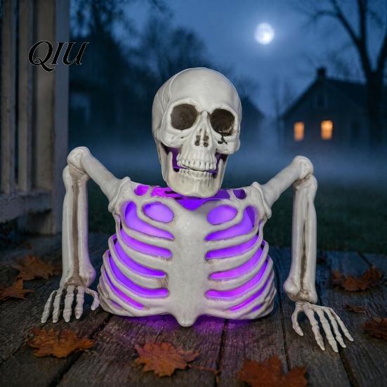 Halloween Skull Decor Candle Lantern with Color Changing LED Lights, Realistic Tabletop Horror Bone Texture Flameless Lamp for Indoor And Outdoor