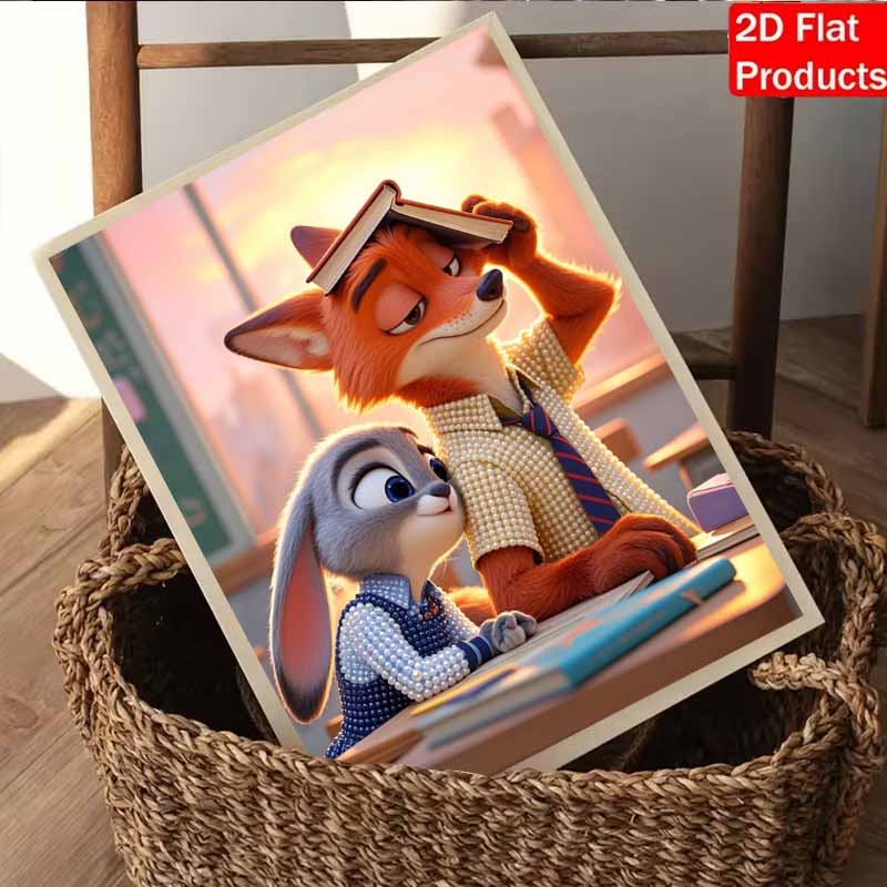 Disney Pearl Art Painting Zootopia Judy and Nick Handmade diy5D Pearl Gem Painting Pictures Crafts Special Shape Home Wall Decoration
