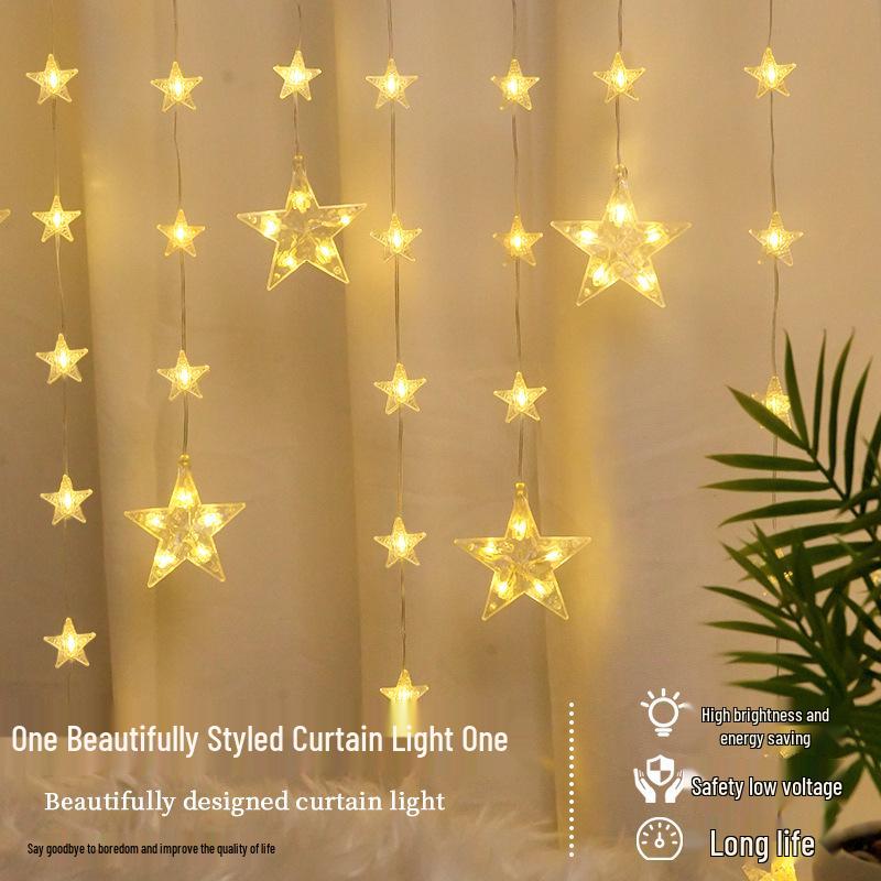 Solar LED Star-Moon Curtain Lights: Weatherproof Outdoor Christmas Decoration