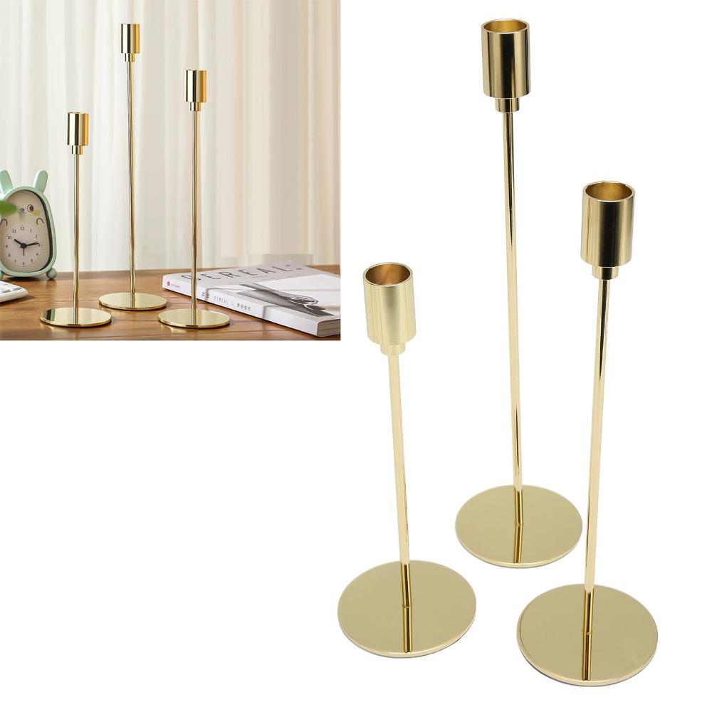 3sets Gold Taper Candle Holder 6cm Candle Holder Set Pillar Candle Holder Home Table Decoration