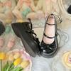 Cute Princess Style Sweet Bow Round Head Muffin Sole Single Shoes Year One Word Buckle Belt Low Heel Mary Jane Shoes