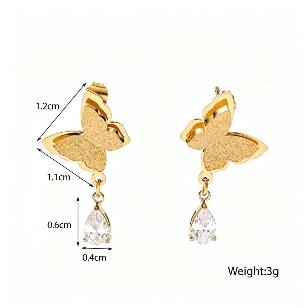 Versatile Butterfly Zircon Inlaid Stainless Steel Stud Earrings for Women