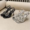 Summer High Heels Square Toe Stilettos Sexy Rhinestone Flowers Fashionable All-match High Heel Sandals