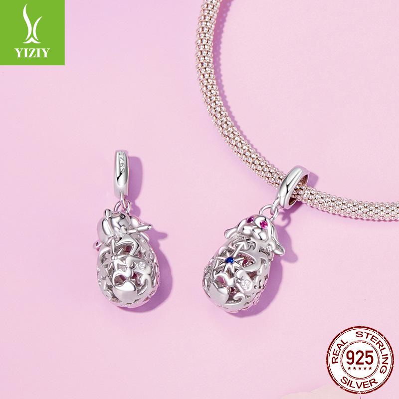 925 Silver Beads Children'S Fun Creative Diy Bracelet Easter Rabbit Egg Beaded Niche Design Light Luxury