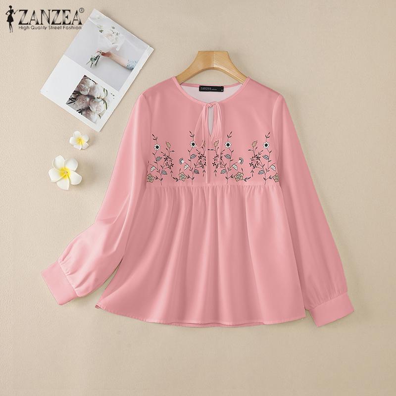 ZANZEA Women Casual V-Neck Loose Long Sleeve Print Blouse