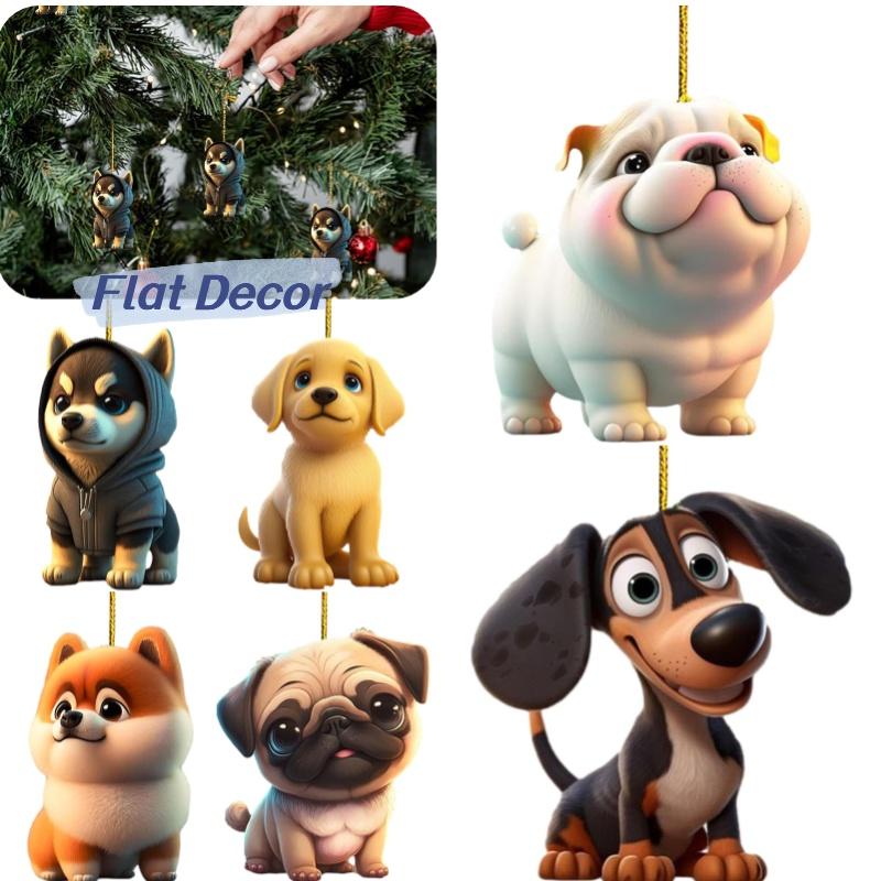 Dogs Acrylic Flat Car Hanging Pendant Pug Bag Ornament Christmas Decoration Tree
