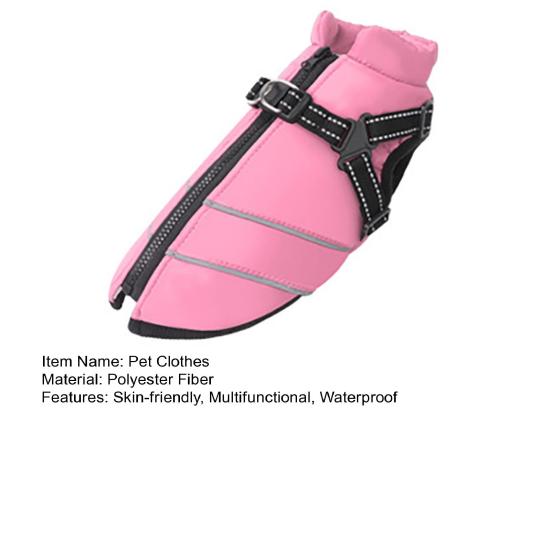 Dog Winter Coat with Zipper Padded Waterproof Jacket Harness Thickened Windproof Snow Jacket